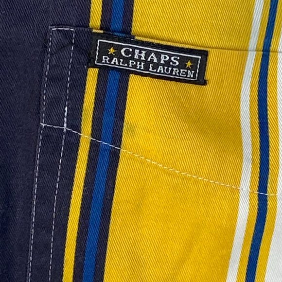 Chaps Ralph Lauren Shirt Long Sleeve Sz L 100% Cotton Blue/Yellow Stripes Preown - Picture 10 of 10